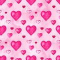 Watercolor hearts seamless background. Pink watercolor heart pattern. Colorful watercolor romantic texture. Royalty Free Stock Photo