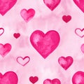 Watercolor hearts seamless background. Pink watercolor heart pattern. Colorful watercolor romantic texture. Royalty Free Stock Photo