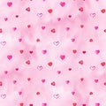 Watercolor hearts seamless background. Pink watercolor heart pattern. Colorful watercolor romantic texture Royalty Free Stock Photo