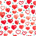 Watercolor hearts seamless background. Pink-red watercolor heart pattern.