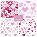 Watercolor hearts seamless background. Pink watercolor heart pattern. Colorful watercolor romantic texture. Happy Royalty Free Stock Photo