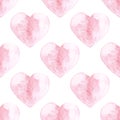 Watercolor hearts seamless pattern. Hand drawn painted background. Valentines wallpaper texture