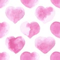 Watercolor hearts seamless pattern. Hand drawn painted texture. Valentines wallpaper
