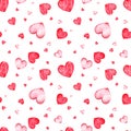 Watercolor hearts seamless pattern. Hand-drawn romantic illustration. Valentine's Day background.