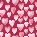 Watercolor hearts seamless pattern. Vector illustration