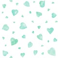 Watercolor hearts seamless pattern on a white background. Turquoise watercolor hearts. Colorful hand painted romantic