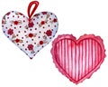 Watercolor hearts, valentine's day red, purple, violet hearts set. Happy Valentine's day card.