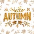 watercolor hello autumn lettering design illustration