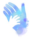 Watercolor Helping hand symbol. Digital art painting