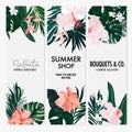 Watercolor Hibiscus tropical jungle vertical wedding invitation card, summer shop banner, boutique vacation illustration. Botany