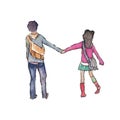 Watercolor High Definition Illustration: Hand Holding Couple.