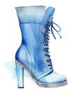 Watercolor High Heeled Blue Boot. Isolated element on white background or PNG AI Generated