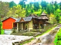 Watercolor. Himalayan Kullu Valley. Manali. India