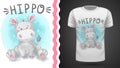 Watercolor hippo - idea for print t-shirt Royalty Free Stock Photo
