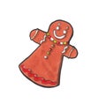 Watercolor holiday gingerbread girl. Original watercolor. Hand painting. Christmas illustration for greeting cards, invitations,