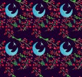 Watercolor Holiday illustrations seamless pattern with Moon and berries . Winter New Year theme. Royalty Free Stock Photo