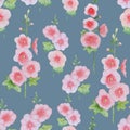 watercolor hollyhock flowers. Mallow flowers in style summer meadow