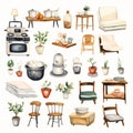 Watercolor Home Elements By Maira Kalman: Table, Chairs, Stoves, Lamps