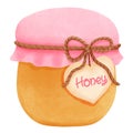 Watercolor honey jar with heart hanging tag clipart, Valentine sweet illustration