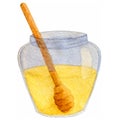 Watercolor honey jar isolated on the white background. Vector.