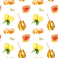 Honey tea hand draw seamless watercolor pattern. Royalty Free Stock Photo