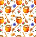 Watercolor Honey seamless pattern