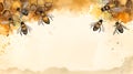 Artistic portrayal of honeybees on a watercolor background. Ideal for nature themes, environmental awareness, and