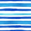 Blue stripes seamless pattern on white background. Summer hand drawn striped watercolor texture Royalty Free Stock Photo