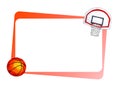Watercolor horizontal sports basketball frame, with orange ball and basket, shield. Royalty Free Stock Photo