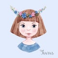 Watercolor horoscope sign taurus