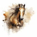 Watercolor horse, Brown horse portrait, horse riding sports Royalty Free Stock Photo