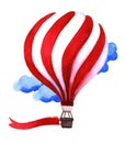 Watercolor hot air balloon. Hand drawn vintage air balloons with Royalty Free Stock Photo