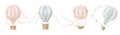 Watercolor Hot Air Balloons set. Aircraft with basket and pennants. Hand painted illustration for Children design in Royalty Free Stock Photo