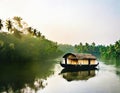 Watercolor of House boat on the river side kerala