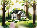 Watercolor of House in Nature home house