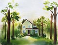 Watercolor of House in Nature home house