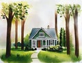 Watercolor of House in Nature home house