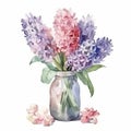 Watercolor Hyacinth Bouquet On White Background