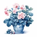Watercolor Hydrangeas In Vase: Traditional Chinese Painting Style Royalty Free Stock Photo