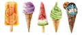 Watercolor ice cream hand drawn illustration set