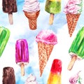 Watercolor ice cream seamless pattern Royalty Free Stock Photo