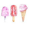 Watercolor ice cream set isolated on white background. Hand painted summer illustration Royalty Free Stock Photo