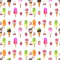 Watercolor icecream seamless pattern