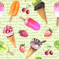 Watercolor icecream seamless pattern Royalty Free Stock Photo