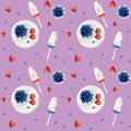 Watercolor icecream seamless pattern. Watercolor hand drawn summer beach print