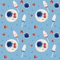 Watercolor icecream seamless pattern. Watercolor hand drawn summer beach print Royalty Free Stock Photo