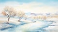 Watercolor Icy A Stunning Winter Landscape Illustration Royalty Free Stock Photo