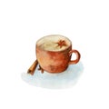 Watercolor coffe mug with cannamon and star anise