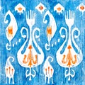 Watercolor Ikat seamless pattern. Decorative floral in watercolour style. Bohemian ethnic .