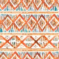 Watercolor ikat seamless pattern. Vibrant ethnic rhombus in watercolour style. Royalty Free Stock Photo